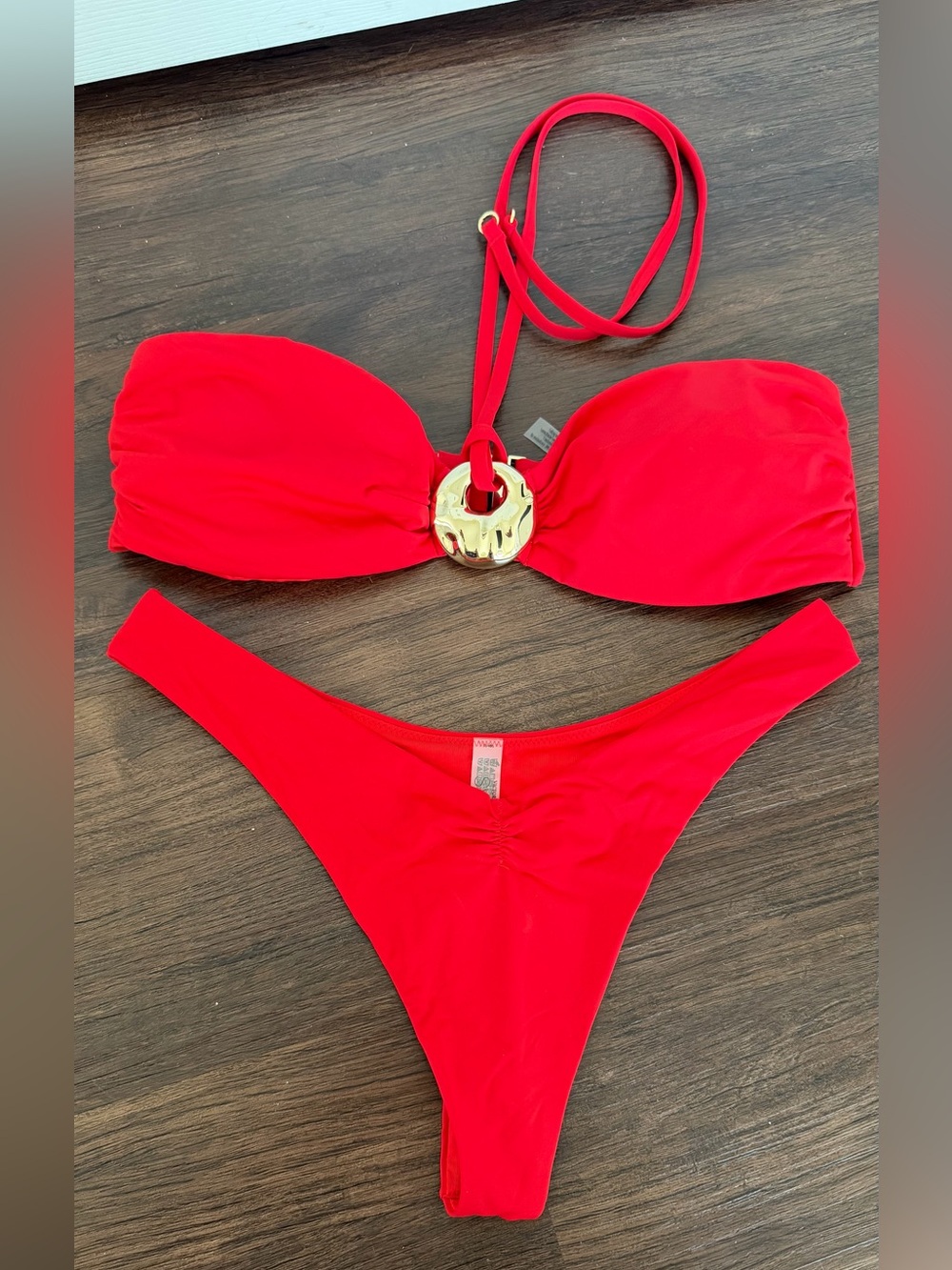 Victoria's Secret SWIM Red Bandeau Bikini with Gold Ring SET